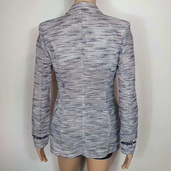 Women' tweed studded Metallic blazer Double breasted Sze S blue gold cocktail - Picture 5 of 11